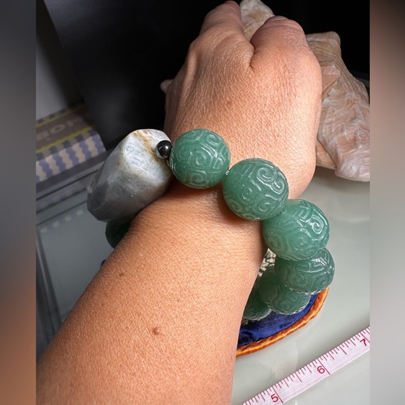 MASSIVE AQUAMARINE + JADE  AVENTURINE  NATURAL STONES BRACELET size 7” - Picture 16 of 16